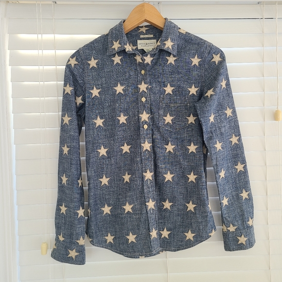 Denim & Supply Ralph Lauren Star-Embroidered Cotton Chambray Boyfriend Shirt - Picture 1 of 5